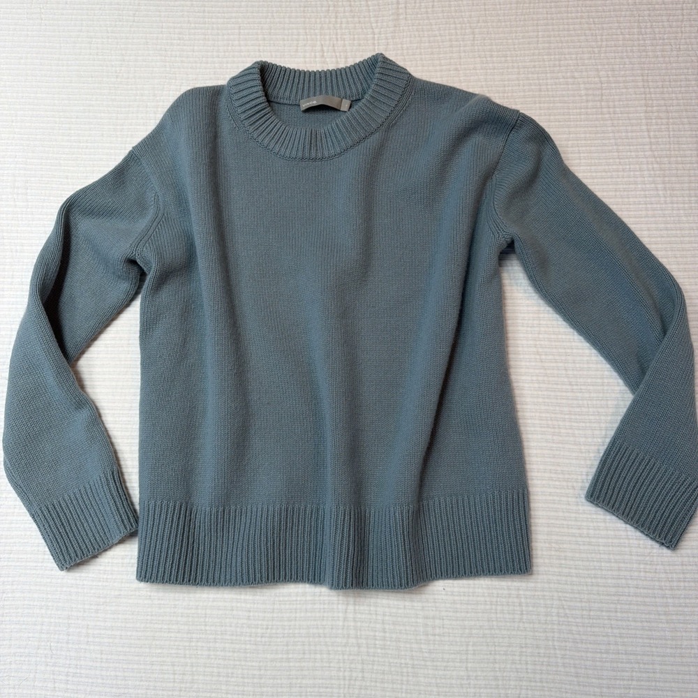 Vince Women Teal 100% Cashmere Mockneck Pullover Sweater, Size Small Long Sleeve